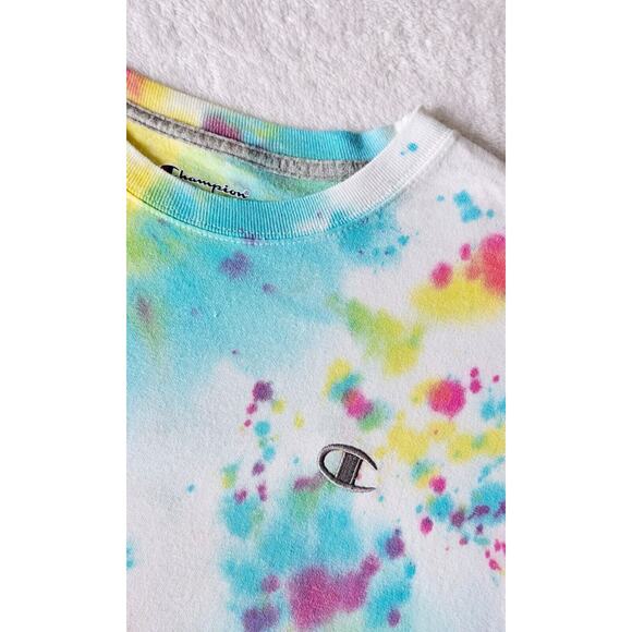 mens CHAMPION tie-dye pullover long sleeve ooak vintage Y2K cotton t-shirt top m - Picture 6 of 10